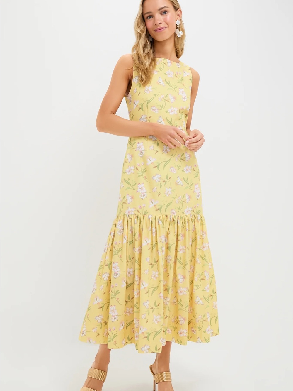Coco Shop Yellow Hibiscus Low-Back Dress L NWT